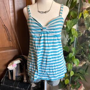 Y2K Outlooks Womens Blue/White Striped Babydoll Tank Top Size L